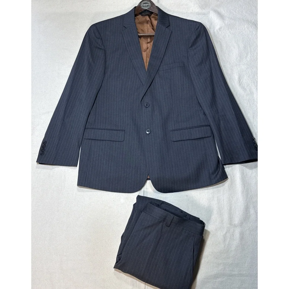 Jos. A. Bank Joseph Slim Fit Suit 41R W32 L31 Charcoal Grey Pinstripe 100% Wool